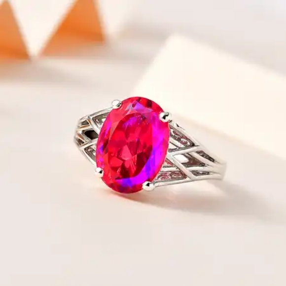 Rare Volcanic Quartz  Ring in Platinum Over Sterling Silver 6.40 ctw - Picture 3 of 10